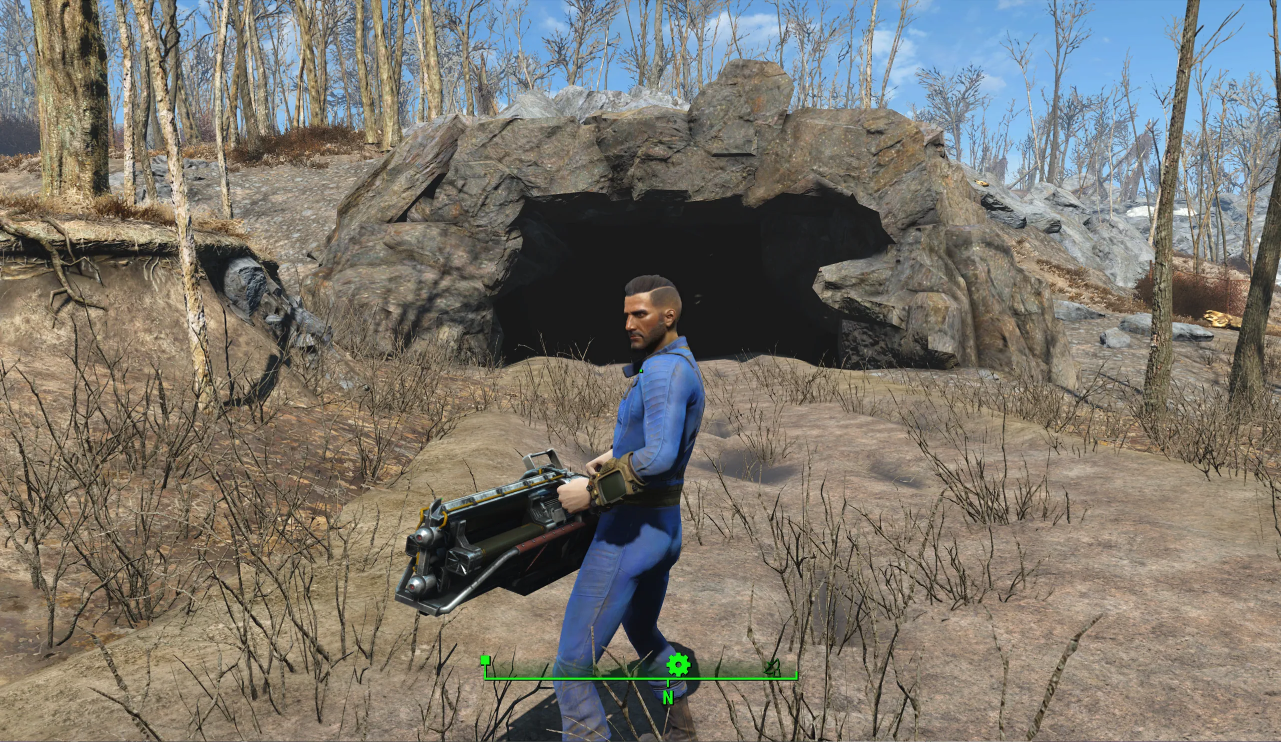 Remote player holding a Gatling Laser in the wasteland