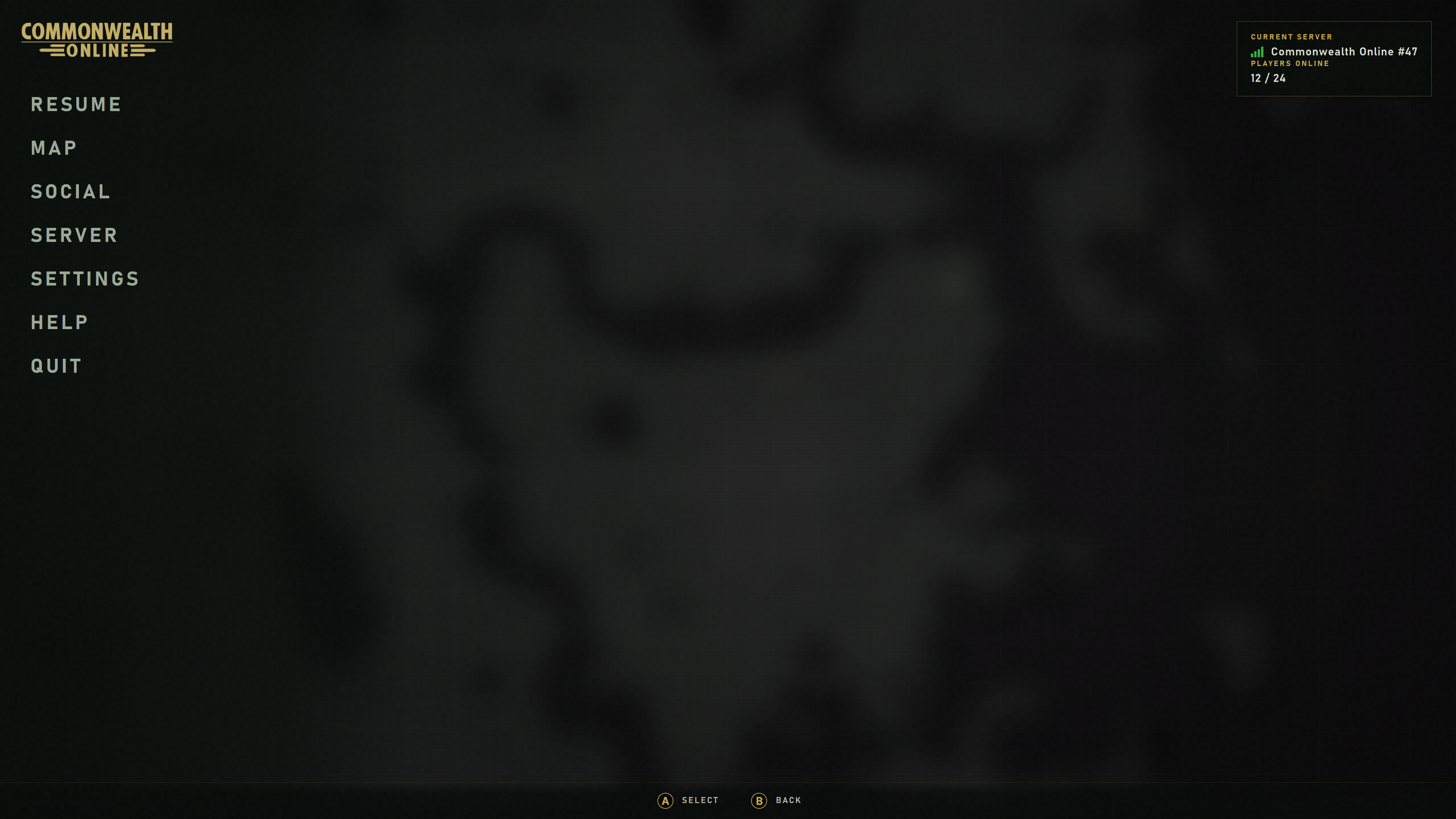 In-game pause menu with server information